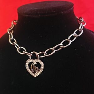 New Guess Gunmetal Gray Heart Pendant Choker Necklace